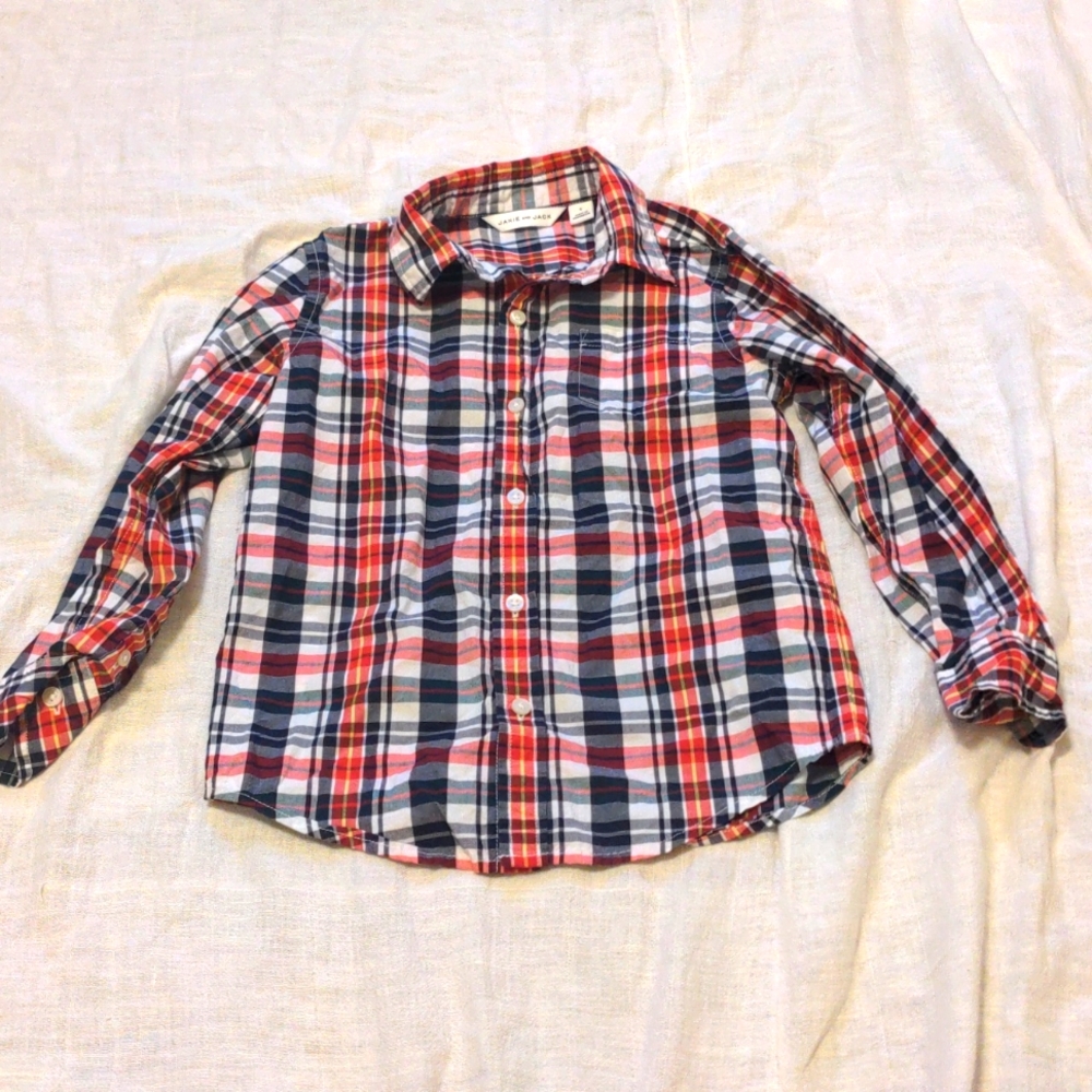 Janie and Jack Boys Size 5 Plaid Button Up